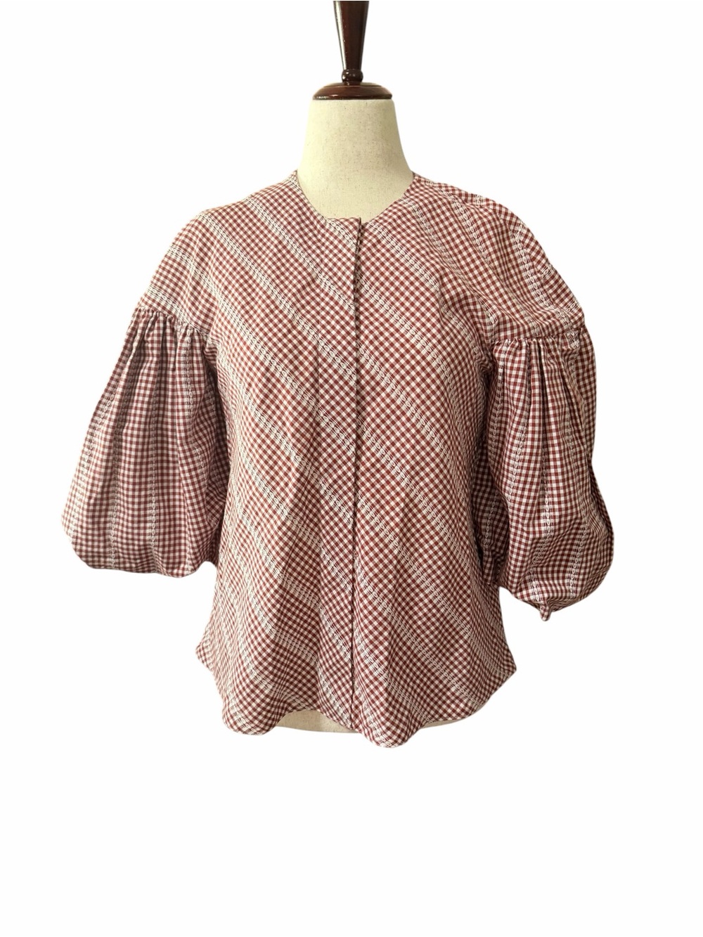 Tish Cox Red Gingham Puff Sleeve Blouse - Women's